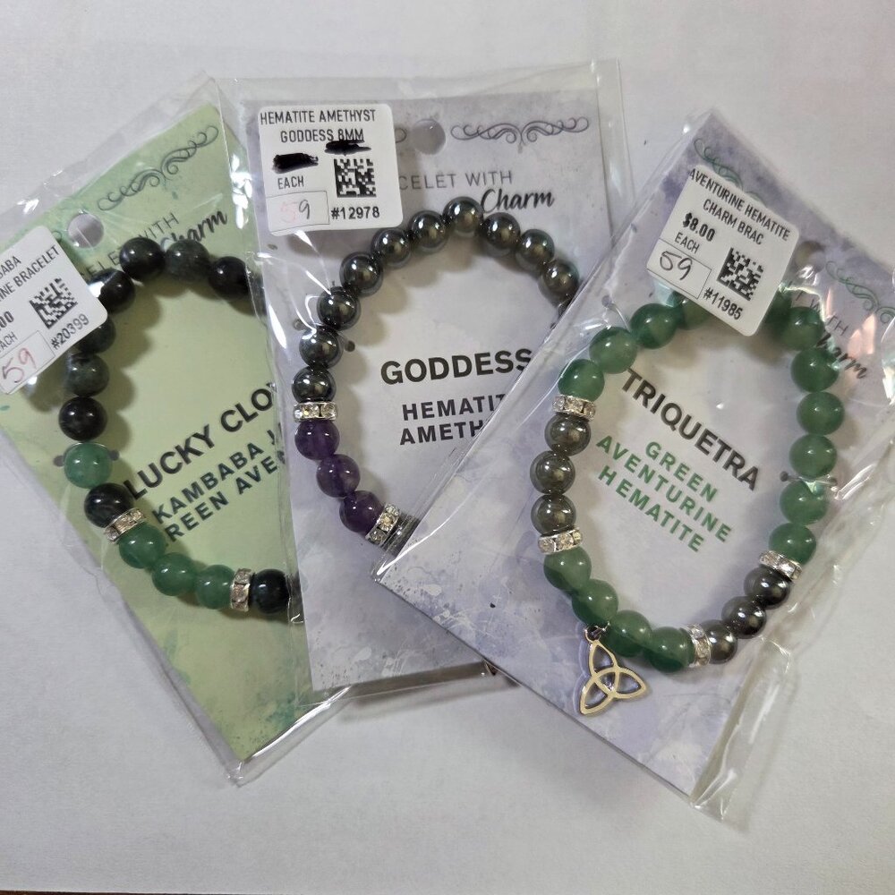 Bundle‎ of Three 8mm Gemstone with Charm Bracelets NWT